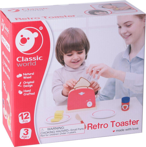 Classic World Ahşap Nostaljik Ekmek Kızartma Makinası ve Aksesuarları Kız Erkek Çocuk Oyuncak Eğitic