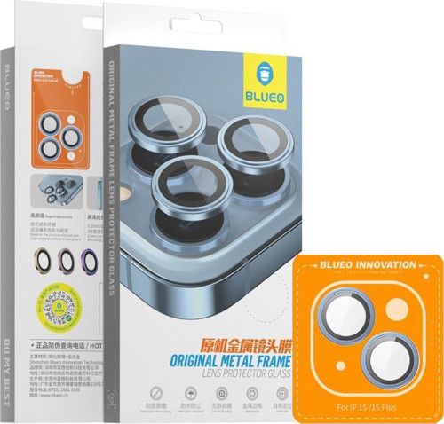 Iphone 15 / 15 Plus Uyumlu Mavi Orijinal Metal Çerçeve Kamera Lens Koruyucu