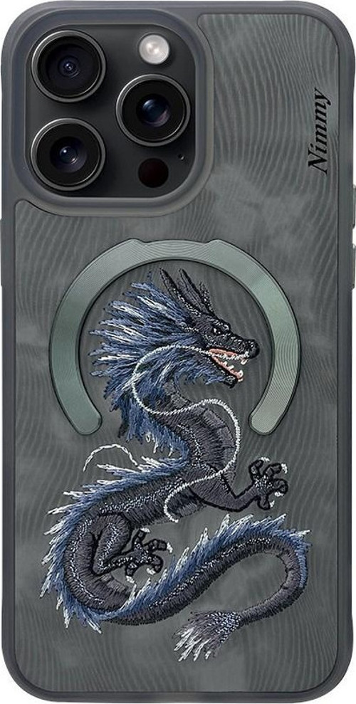 iPhone 15 Uyumlu Dragon Serisi Magsafe Nakış işlemeli Detaylı 3D Kılıf Gri