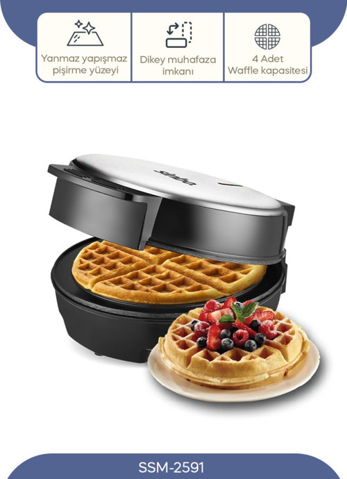 Ssm-2591 Belçika Waffle Makinesi, Yapışmaz Kaplama 1000 Watt