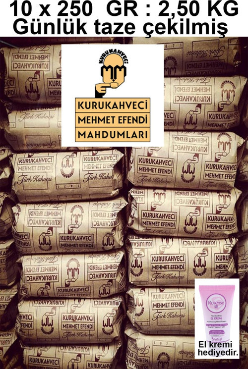 Mehmet Efendi Kurukahveci Mehmet Efendi Mahdumları Türk Kahvesi 250Gr.*10 Paket(2,5 Kg. Günlük Çekilmiş) Hediyeli