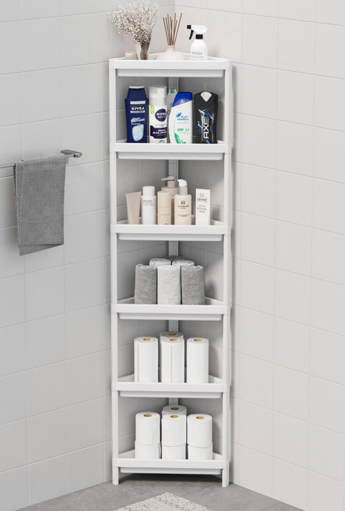 6 Katlı Üçgen Plastik Beyaz Banyo Mutfak Rafı MIT1233