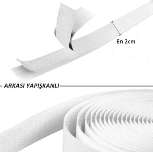 - 5 Metre Arkası Yapışkanlı Beyaz Cırt Cırtlı Bant Amerikan Fermuarı 2 Cm Genişlik