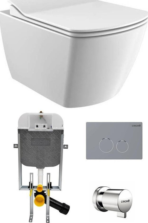 Elegant Rim-off Asma Klozet + Yavaş Kapanır Kapak + Creavit Gömme Rezervuar Set