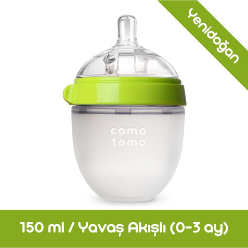 Antikolik Silikon Biberon 150ml Yeşil - Yavaş Akışlı (0-3 AY) Yenidoğan