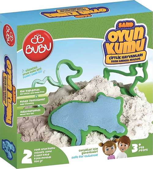 Bu-Bu Games Oyun Kumu ve Çiftlik Hayvan Kalıplı Set 500 gr Kız Erkek Çocuk Oyuncak Eğitici Oyuncakla