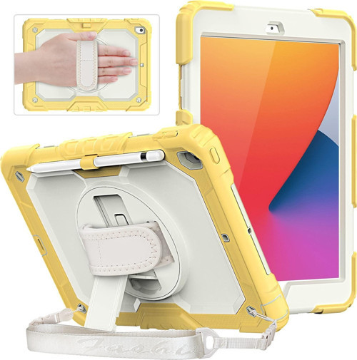 iPad 2019/2020 10.2" 7. 8. Nesil Strap, Kalemlikli Tablet Kılıfı Darbeye Dayanıklı Askılı 360° Kılıf