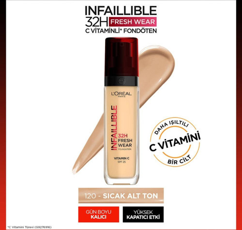 Infaillible 32H Fresh Wear C Vitaminli Fondöten - 120 Golden Vanilla
