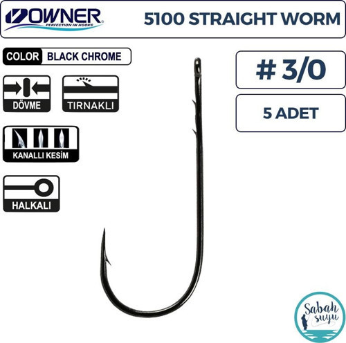 5100 Straight Worm Tırnaklı Delikli İğne #3/0 (5 Adet) Siyah