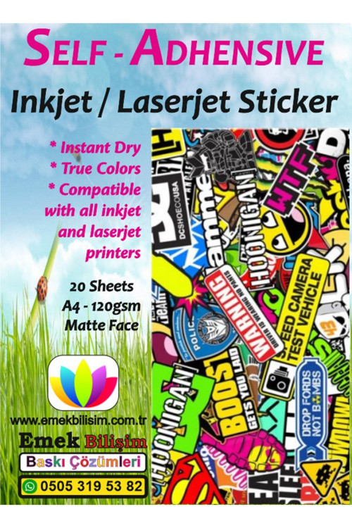 Inkjet Ve Laser İçin Yapışkanlı Mat (Sticker) Etiket Kağıdı 20 Adet A4 Sticker Etiket