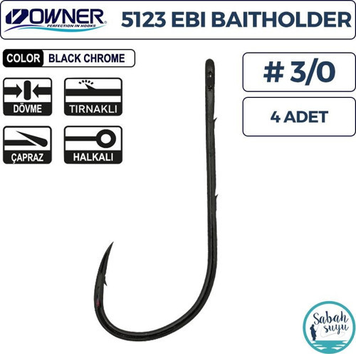 5123 Ebi Baitholder Tırnaklı Delikli İğne #3/0 (4 Adet) Siyah