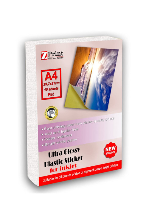 Ultra Parlak Yapışkanlı Sticker Fotoğraf Kağıdı (Pp) Yırtılmaz Plastik A4 10 Yaprak