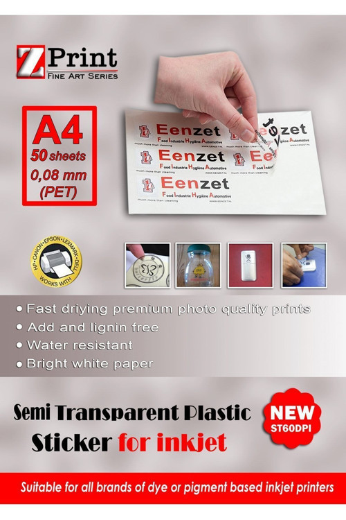 Inkjet Yazıcılar Için Yarı Şeffaf Yapışkanlı Sticker Fotoğraf Kağıdı Yırtılmaz Plastik A4 50 Yaprak