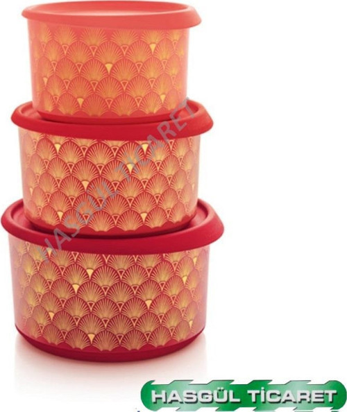PARILTI SET 3'LÜ KIRMIZI 940ml-1.4Lt-2.1Lt TEK PARMAK SAKLAMA KABI
