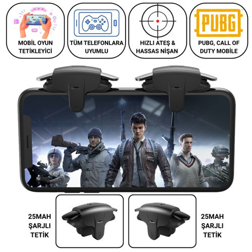 Tüm Telefonlara Uygun PUBG ve Call of Duty Uyumlu Şarjlı Oyun Tetiği | Hızlı Ateş ve Hassas Nişan