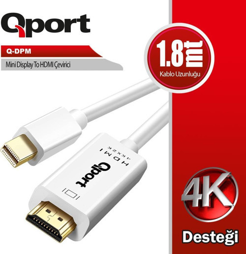 Q-DPM 1.8 Metre Mini Display Port HDMI Kablo