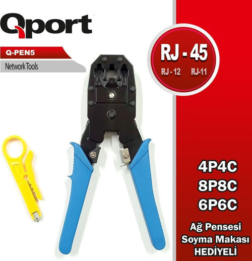 Q-PEN5 RJ11/12/45 Sıkma Pensesi + Sıyırma Aparatı