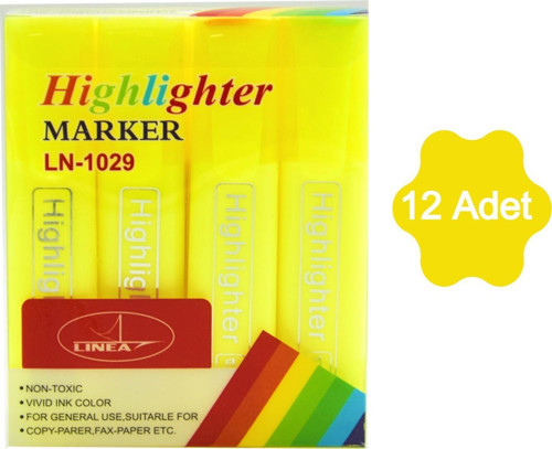 Fosforlu Kalem Neon LN-1029 Sarı 12 Adet