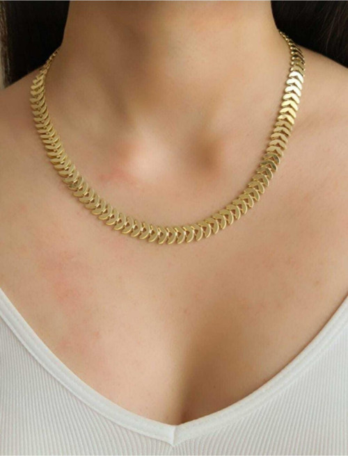 Kadın Gold Renk Kararmaz Altın Kaplama Balık Sırtı Kolye
