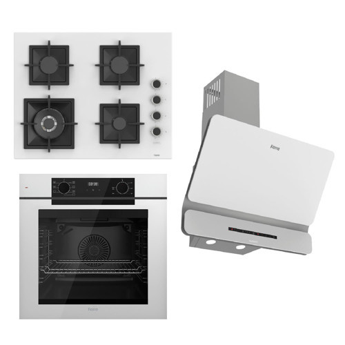 FRYART-SILENTART Serisi Beyaz Set (SC406-WFA + QEP63CB +D081-SA ) - Döküm Izgara / 65 cm Ocak