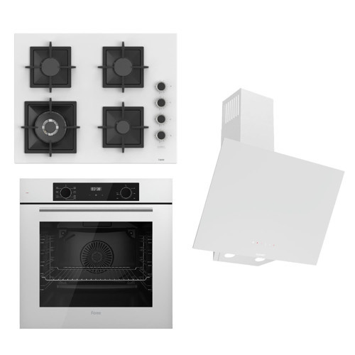 FLOWART-SILENTART Serisi Beyaz Set (SC406-WFA + QBL63CB +D078-SA ) - Döküm Izgara / 65 cm Ocak