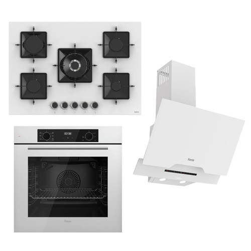 STEAMART-FRYART-SILENTART Serisi Beyaz Set (SS036 + QBL63CB +D064-SA ) - Emaye Izgara - 75 Cm Ocak