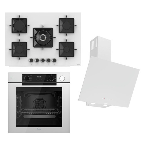 STEAMART-FRYART-SILENTART Serisi Beyaz Set (SS036 + QEP64CB +D078-SA ) - Emaye Izgara - 75 Cm Ocak