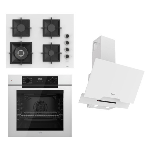 FRYART-SILENTART Serisi Beyaz Set (SC406-WFA + QEP63CB +D064-SA ) - Döküm Izgara / 65 cm Ocak