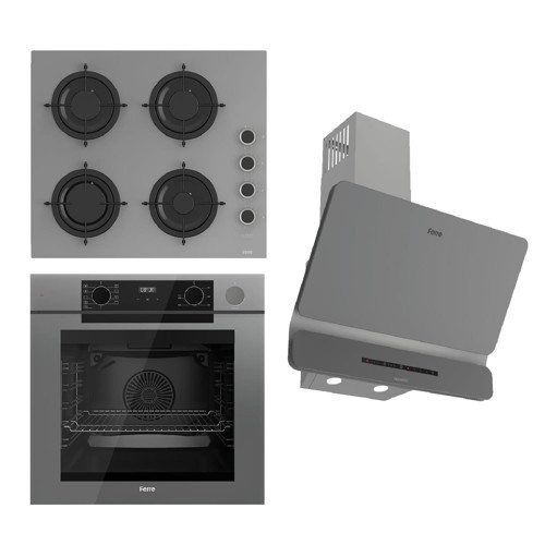 STEAMART-FRYART-SILENTART Serisi Gri Set (CS208-FA + QEP64CPR +D082-SA ) - Emaye Izgara / Kademeli Musluk