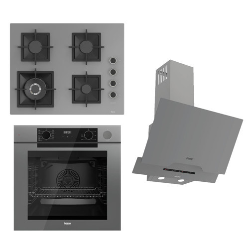 STEAMART-FRYART-SILENTART Serisi Gri Set (SC408-WFA + QEP64CPR +D065-SA ) - Döküm Izgara / 65 cm Ocak