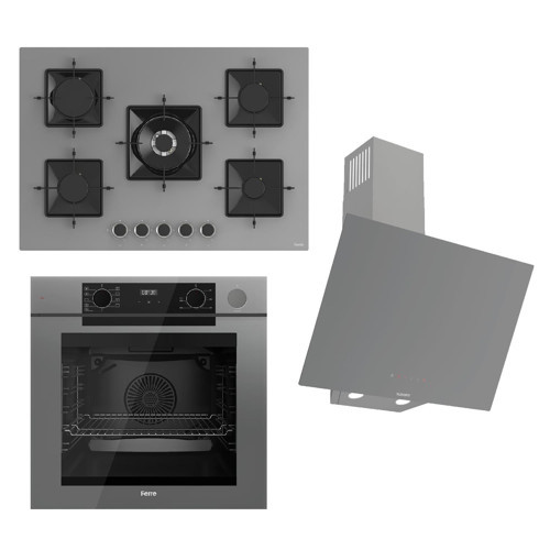 STEAMART-FRYART-SILENTART Serisi Gri Set (SS038 + QEP64CPR +D079-SA ) - Döküm Izgara / 75 cm Ocak