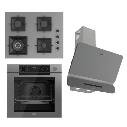 STEAMART-FRYART-SILENTART Serisi Gri Set (SC408-WFA + QEP64CPR +D082-SA ) - Döküm Izgara / 65 cm Ocak
