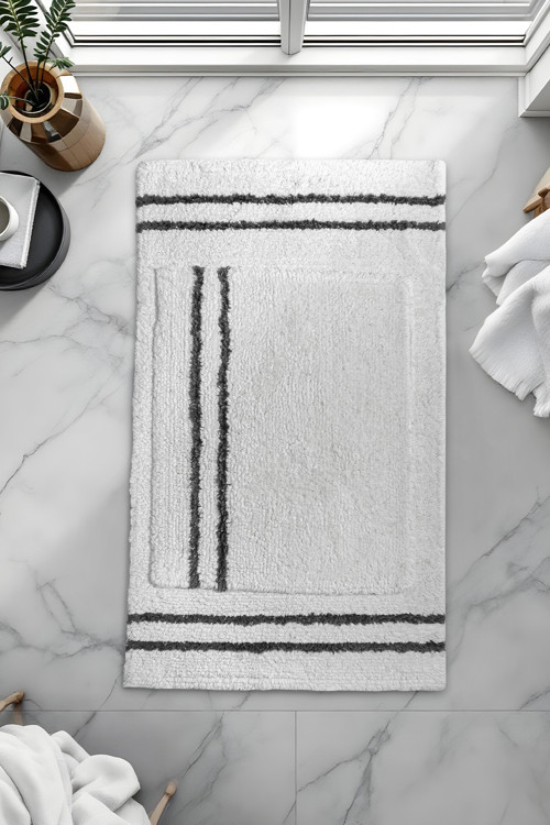 Banyo 2li Paspas Takımı Beyaz Siyah 60x100