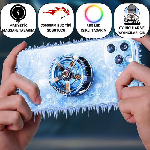 Magsafe İle Uyumlu 7000 RPM Turbo Fan Işıklı Klipsli Buz Etkili Telefon Soğutucu Radyatör Tüm Telefonlara Uyumlu