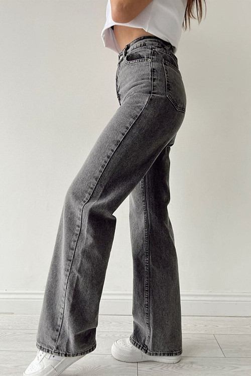 Füme Süper Yüksek Bel 90's Wide Leg Bol Paça Salaş Comfort Likralı Palazzo Jeans