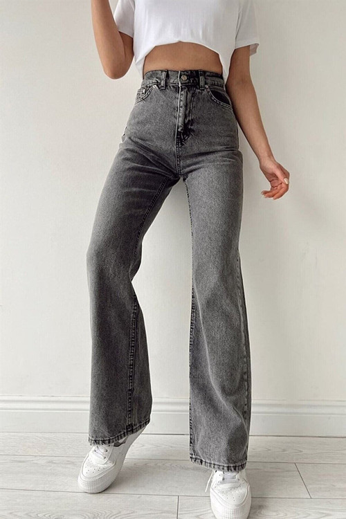 Ganikus Füme Kadın Bol Paça Kadın Kot Pantolon , Gold Salaş Kadın Jeans Likralı Palazzo