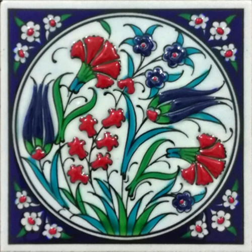 10x10 Cm Ed 101 Lale Karanfil Iznik El Dekoru Çini Pano