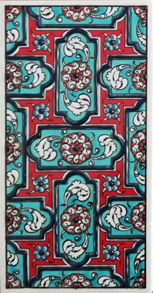 10x20 cm Ed 218 Turkuaz Geometrik El Dekoru Çini Karo