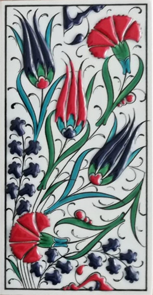 10x20 Cm Ed 222 Üç Lale Karanfil Kütahya El Dekoru Karo