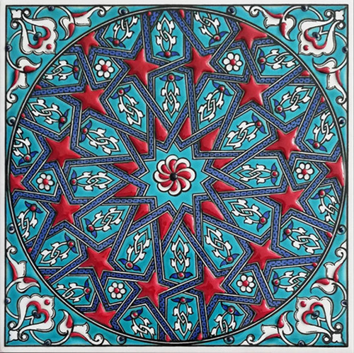 20x20 Cm Ed 333 Turkuaz Yıldızgeçme Desenli Eldekoru Çini Karo