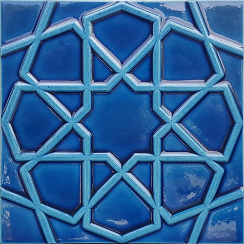 20x20 Cm Rölyefli Kobalt Selçuklu Yıldızı Deseni Çini Karo