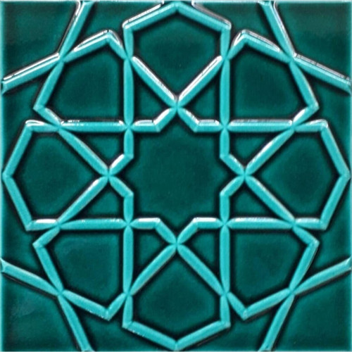 20x20 Cm Rölyefli Yeşil Selçuklu Yıldızı Deseni Çini Karo