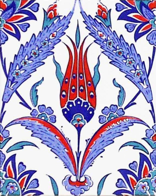 20x25 Cm Ac 1002 Kütahya Cami Çinisi Lale Desenli Seramik Çini Karo