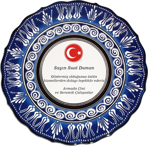 30 Cm Resimli Baskılı El Dekoru Kütahya Çini Tabak Mavi