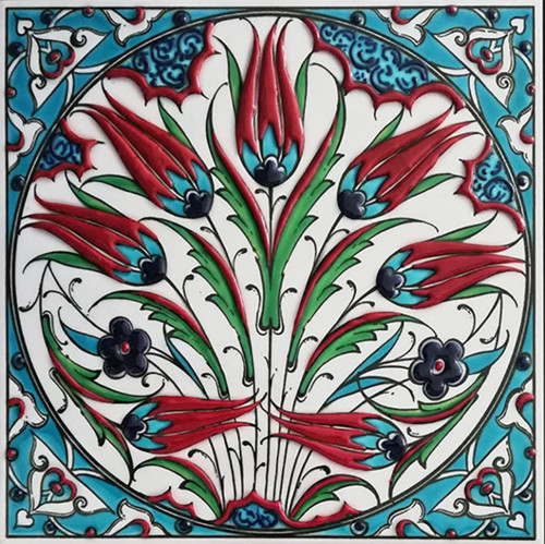 20x20 Cm Ed 323 Turkuaz Rumi Lalezar Eldekoru Çini Karo