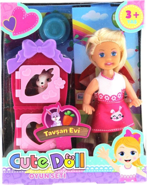 Cute Doll Mini Bebek Tavşanlı ve İki Katlı Kulübe Oyun Seti