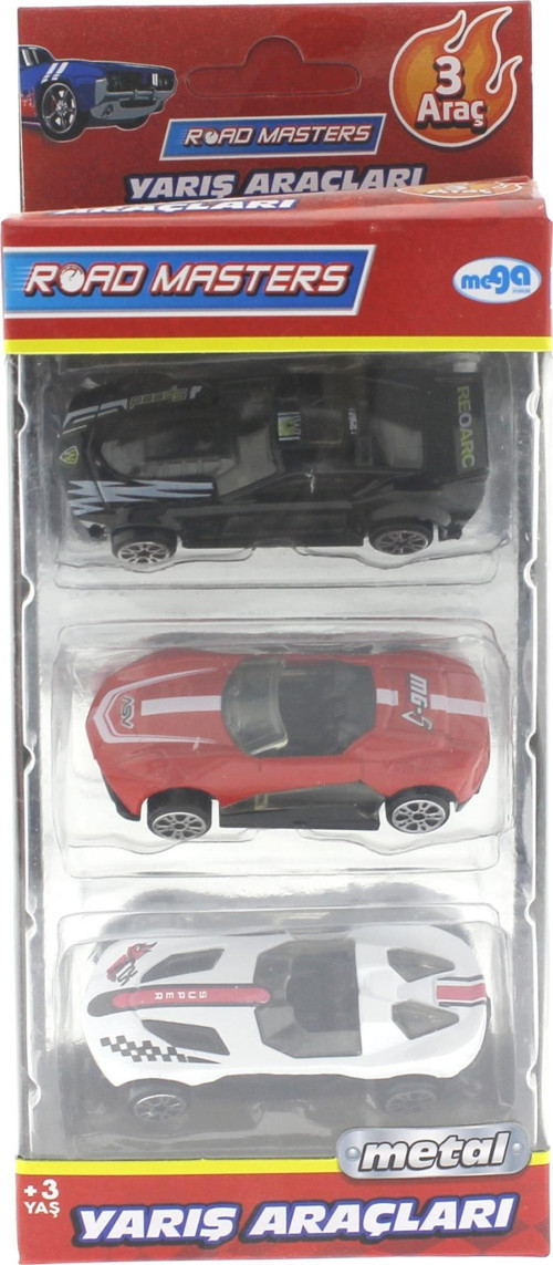 Die Cast Metal 3'lü Yarış Arabaları Siyah Araçlı