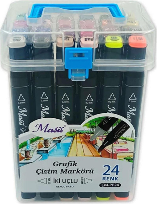 Grafik Çizim Markör Kalemi Twin Çift Uçlu 0,2 Mm - 0,5 Mm 24 Renk Pp ÇM-PP24