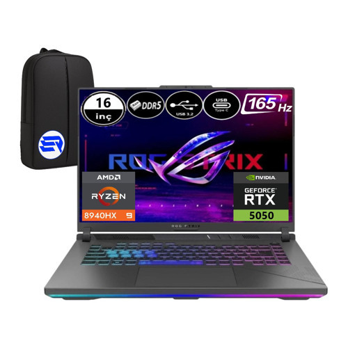 Rog Strix G16 G614PH-RV036EP4 Ryzen 9 8940HX 32GB 512GB SSD RTX5050 WIN11 Pro 16" Wuxga 165Hz + Elektropasaj Çanta