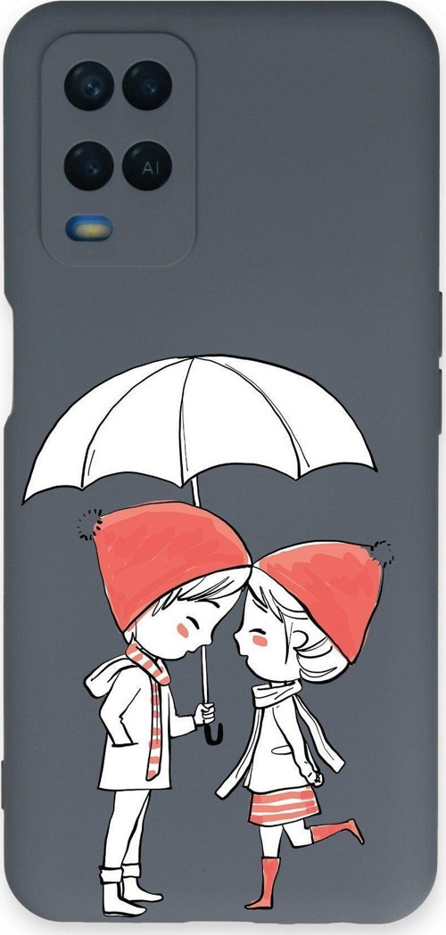 Oppo A16 Uyumlu Lansman Kılıf Aşk Tasarımlı Içi Kadife Kapak-Gri